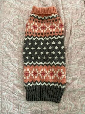 Fair Isle Coral & Charcoal Knit Dog Sweater - Unbranded